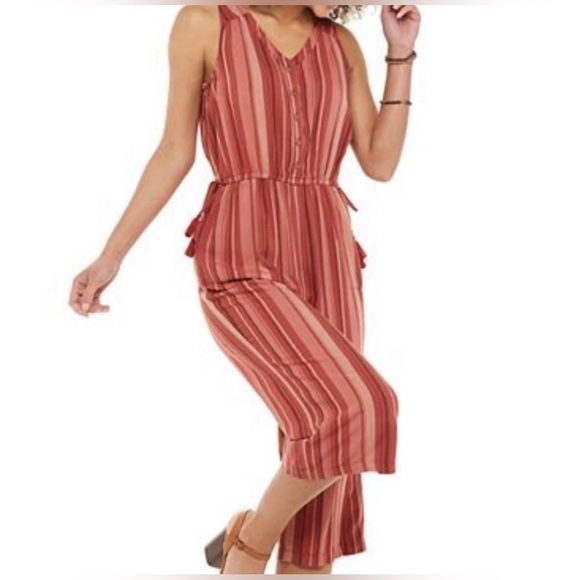 Sonoma jumpsuit medium sleeveless desert colors capri length button down v neck - Picture 1 of 13